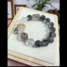 W天然黑发晶貔貅手链男女黑色水晶手串男补水发晶情侣礼物饰品