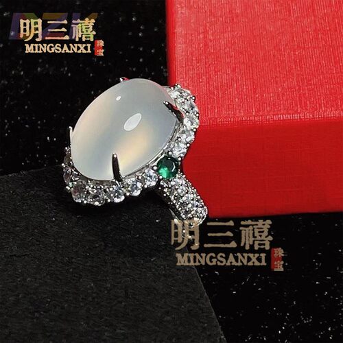 时尚欧美复古戒指925镀银彩宝指环镶嵌高冰玉髓戒指 直播货源高端