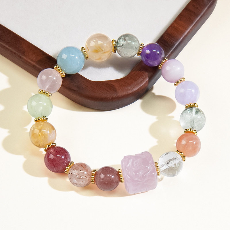 天然石超七水晶手串女生高级感多宝彩虹方糖桃花招财转运手链串珠
