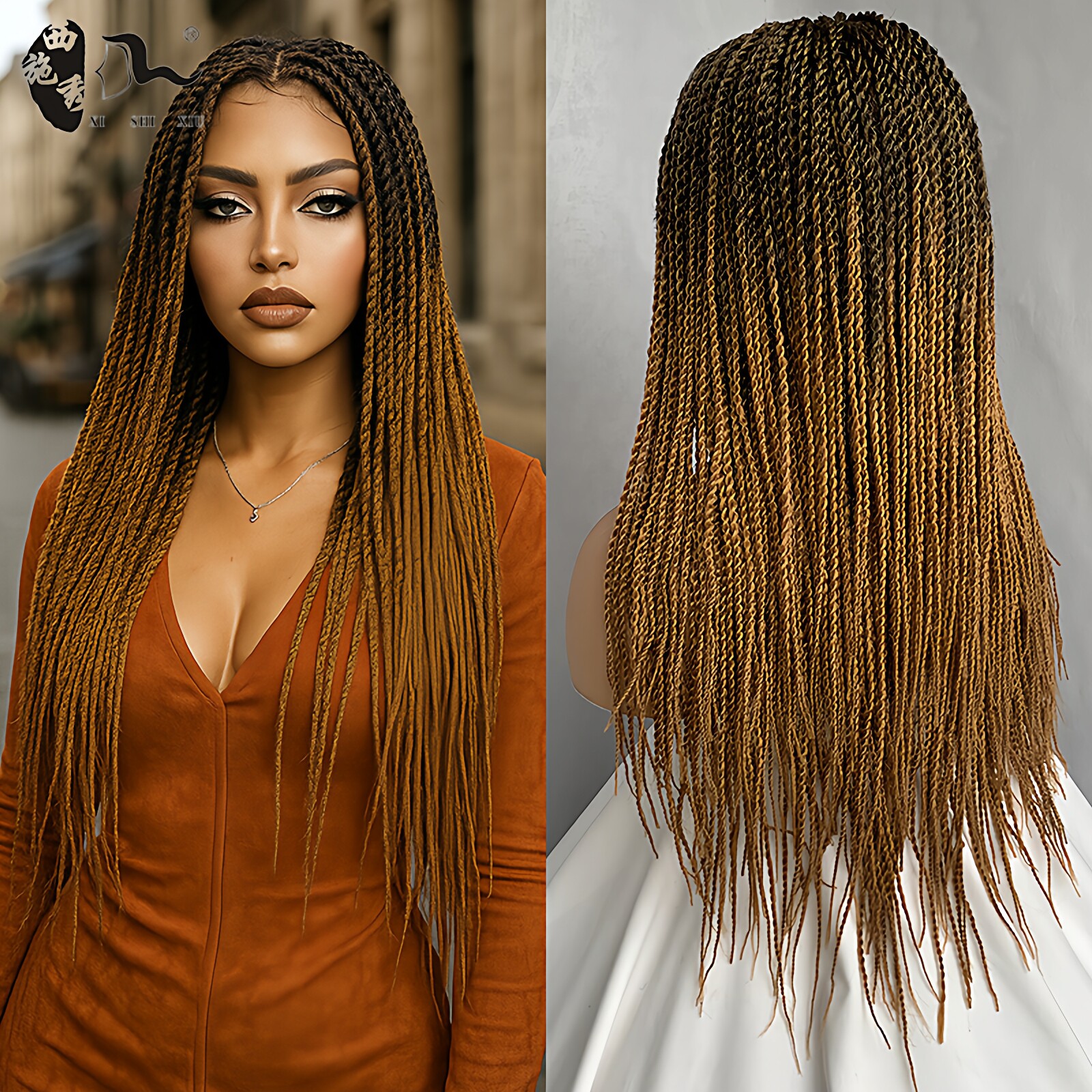 时尚全蕾丝手搓辫扭股辫非洲脏辫假发长头套Braids Full lace wig