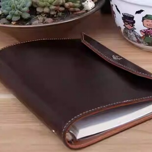 手工定制缝线头层牛皮双层笔记本活页夹会议复古硬面抄手帐外壳