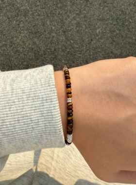 天然虎眼石S925银手工情侣手链