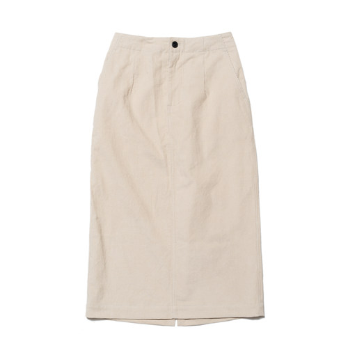 nothing.cn女款/后开衩直筒半长裙/水洗全棉灯芯绒布/复古