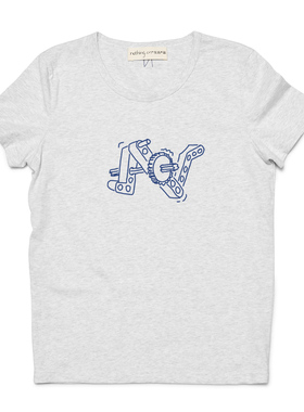 nothing.cn生活产品*leg0 is here*全棉女款短袖T恤\靛蓝浅花灰-c