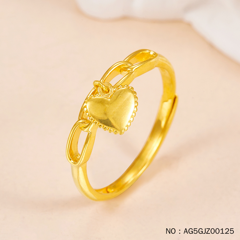 足金999纯金5g黄金小爱心心形吊饰链条活口女戒