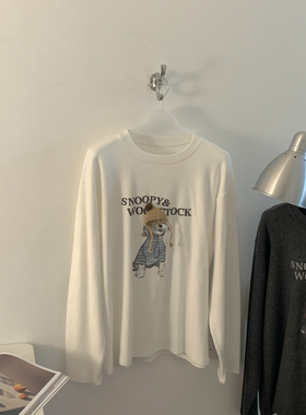 Vaoom-26年早春帽子小狗韩系减龄软糯感立体印花圆领长袖T恤K1840