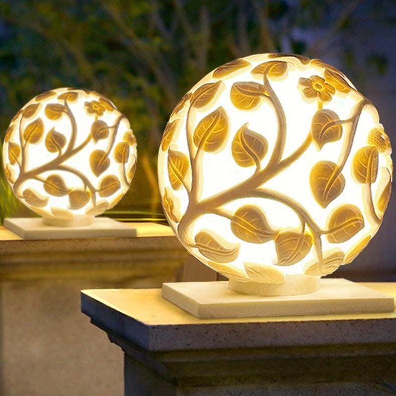 F7N2N1太阳能柱头灯户外防水圆球灯别墅庭院围墙灯镂空球形灯大门