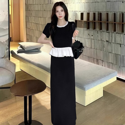 两件套2026春新款女拼接花边褶皱时尚减龄收腰上衣半裙套装D2076