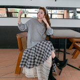 【新品】2026年春格纹花边拼接卫衣裙货号7708-P165-K268，女装连衣裙，2C302