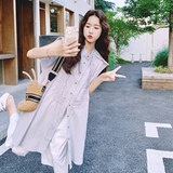 设计感减龄条纹无袖衬衫连衣裙套装女2025夏新款休闲阔腿裤两件套，女装套装/套裙，2C302