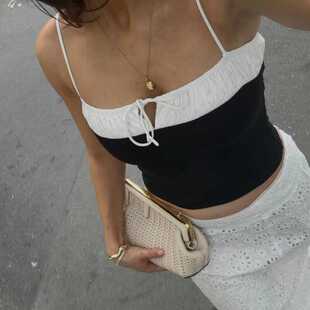 侧拉链 拼色 紧身 百搭 上衣 R家 吊带 Sadie
