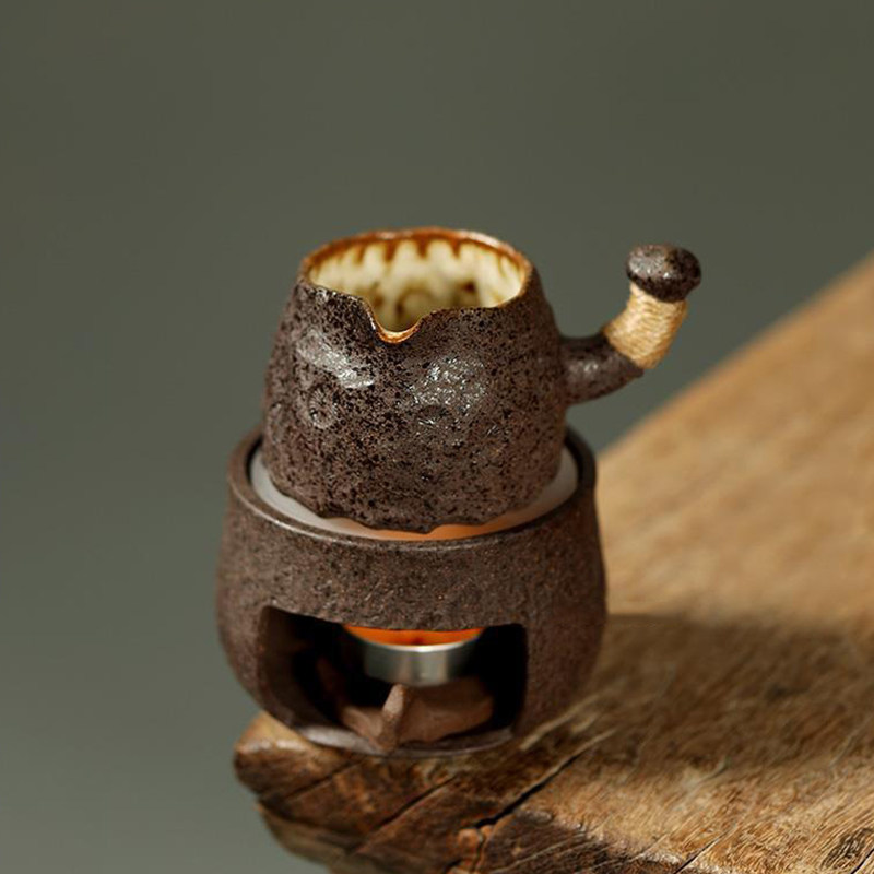 手作志野复古手捏侧把壶煮茶炉家用蜡烛酒精灯温茶炉茶壶茶道零配