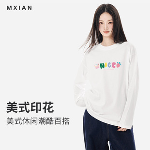 打底衫 重磅纯棉长袖 潮牌休闲设计感字母印花美式 秋季 ins T恤男女款