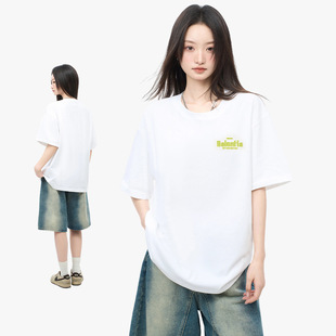 日系简约230g纯棉短袖 女衣服 T恤潮流立体胶印上衣休闲百搭打底衫