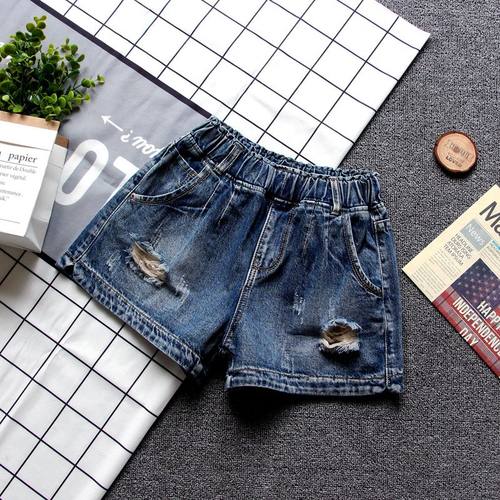 牛仔短裤女松紧腰宽松大码破洞