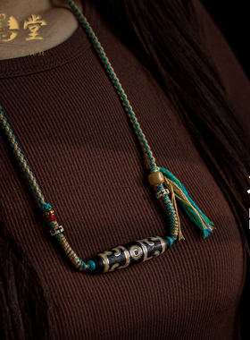 孤品【玛瑙天珠】复古编制挂绳民族风玛瑙天珠项链配饰新中式吊坠