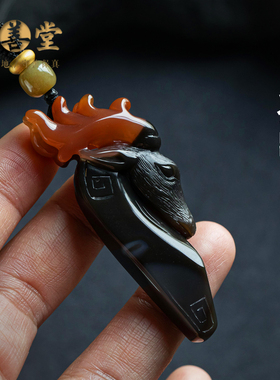 孤品【玛瑙·鹿运亨通】吊坠玉石玉佩送男友项链高档礼物一物一证