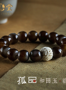 孤品【和田玉】手工精雕玉石貔貅手串男款招财转运高档  一物一证