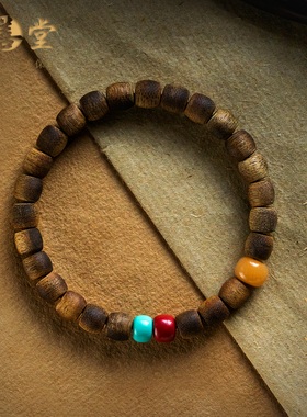 沉香木质手串女款朱砂蜜蜡手链礼