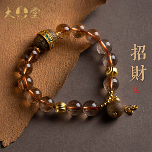 大善堂招財平安金發(fā)晶手串沉香木福祿葫蘆手鏈天然水晶手飾男女款