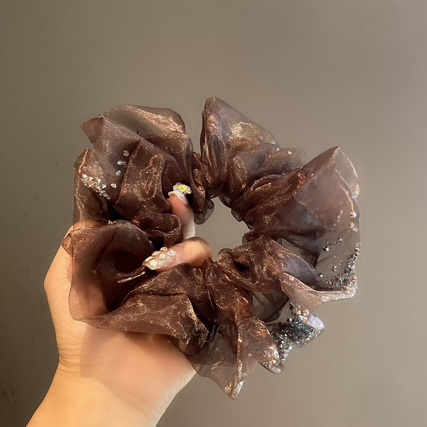 韩系碎钻网纱大肠发圈女气质丸子头发绳百搭不伤发皮筋扎发头绳