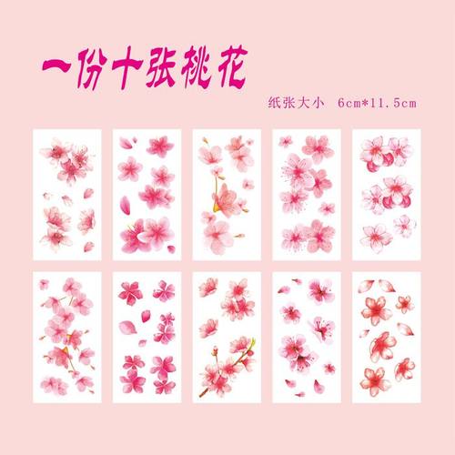彩色桃花小樱花锁骨纹身贴女防水持久仿真手臂胸口遮瑕国风彩绘