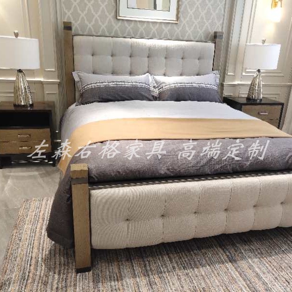 美克art家具美家新都会柱子床美式现代轻奢棉麻实木床实木床定制