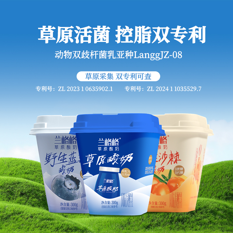 兰格格草原酸奶野生蓝莓+野生沙棘+原味300g*6杯0蔗糖0代糖
