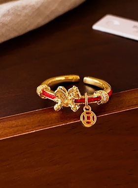 红色编织绳马年本命年开口戒指