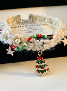 圣诞树吊坠毛绒choker项链