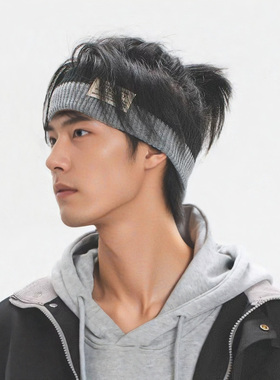 日系针织拼色发带男运动大头围宽边大标双色头带洗脸头箍头套头饰