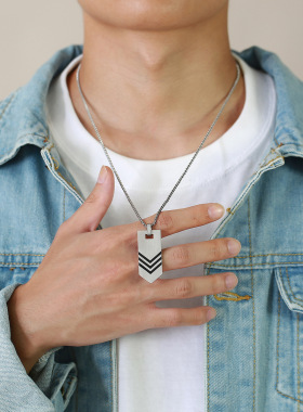 通体钛钢几何领带项链