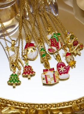 圣诞老人麋鹿雪人铃铛项链圣诞节