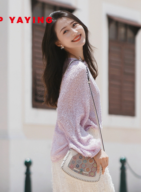 EP雅莹女包 对襟如意灵锁纹刺绣拼接单肩斜挎包 25新品B604A