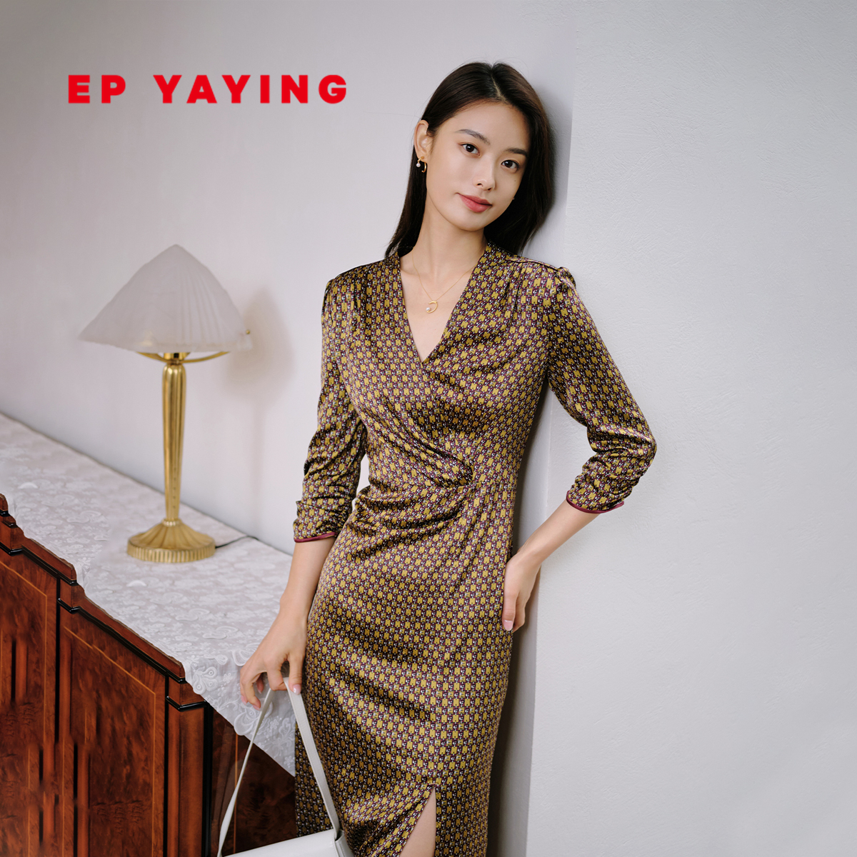 EP雅莹茶歇裙X型修身真丝