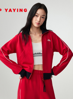 EP雅莹2026新款女装 红色宽松休闲立领松弛感短款运动外套1301A