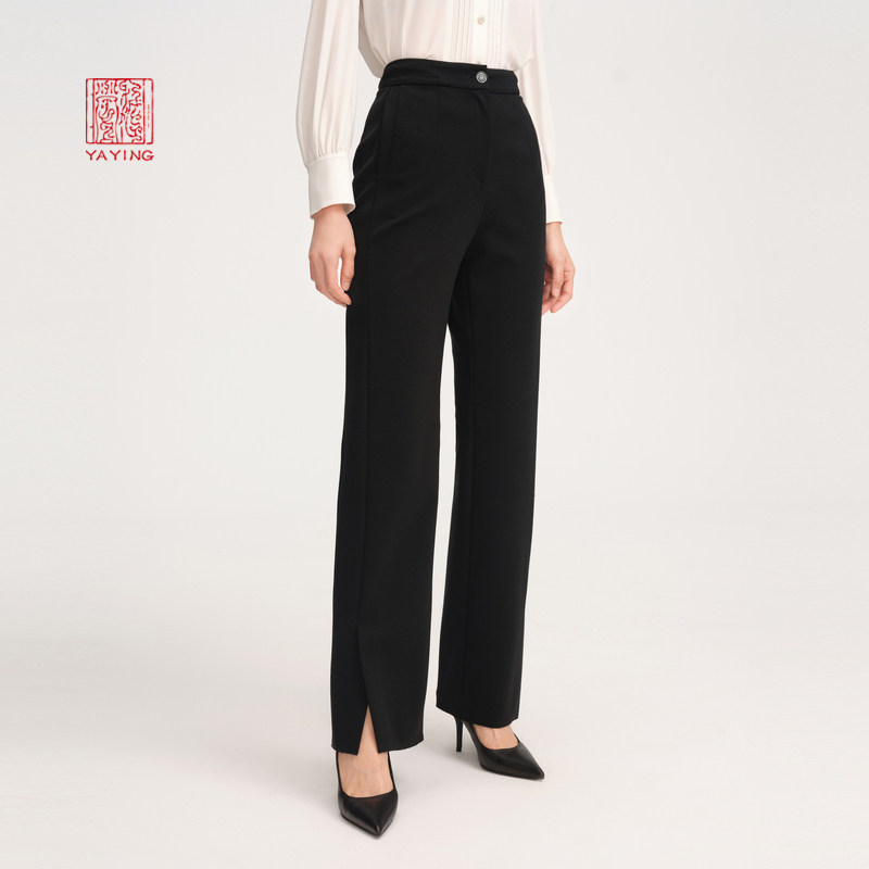 EP雅莹高端系列 通勤黑色直筒开叉窄版阔腿西装裤 商场同款6411B