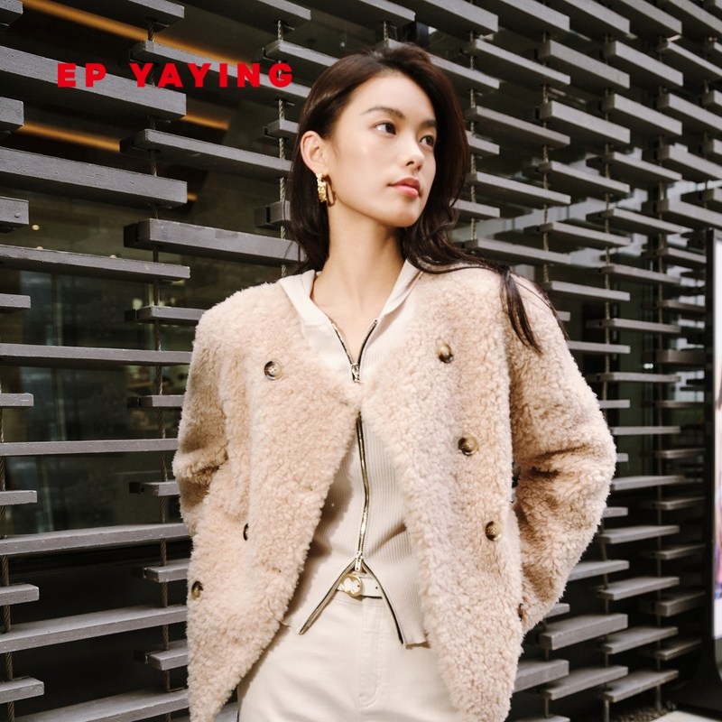 [环保皮草]EP雅莹女装 羊毛小香风双排扣大衣外套 2023秋冬8609A