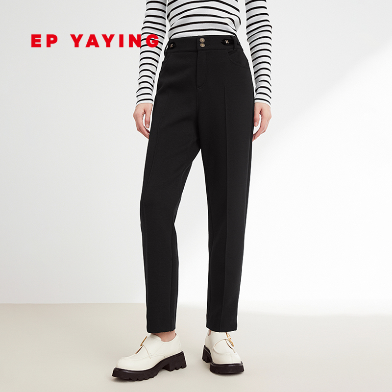 雅莹女装直筒小黑裤高腰锥形裤