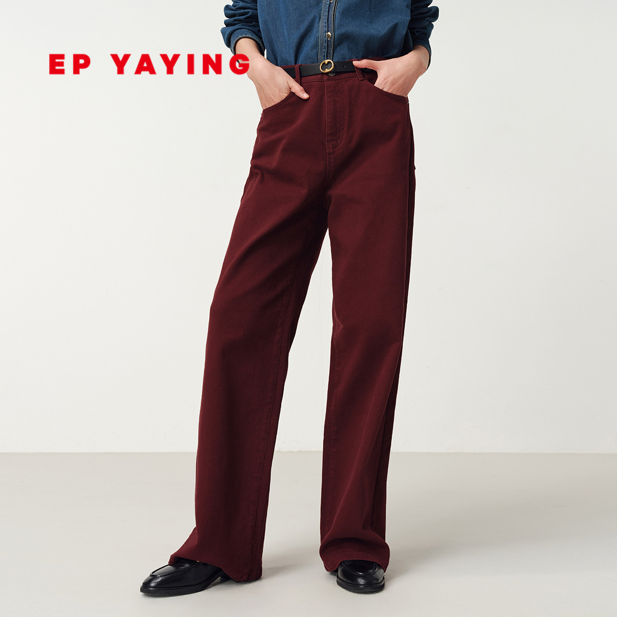 雅莹复古长绒棉简约直筒牛仔裤