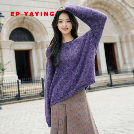 EP雅莹25冬装新款女装 马海毛羊毛衫气质混色套头衫针织衫