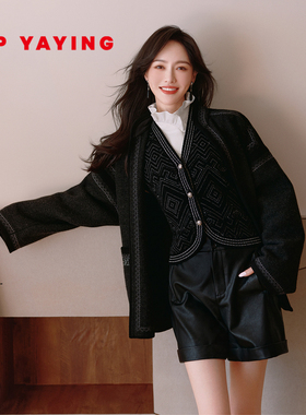 [唐嫣同款]EP雅莹2025冬装新款 皮质感miu系黑色高腰短裤6203A