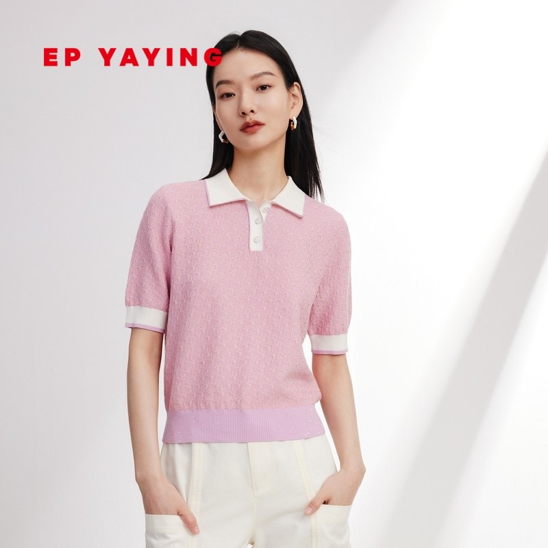 EP YAYING雅莹女装 海派小香风短袖polo针织衫 2024早春新款9522A