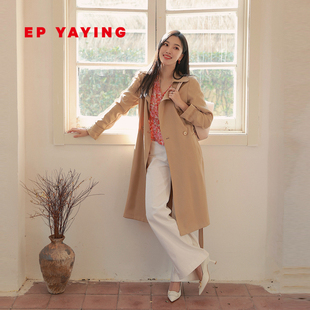 商场同款 风衣外套 7302B 卡其色缎面复古垂感修身 EP雅莹女装