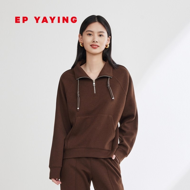 EP YAYING雅莹女装 绵羊毛时尚立领抽绳卫衣 2023秋冬新款5222A
