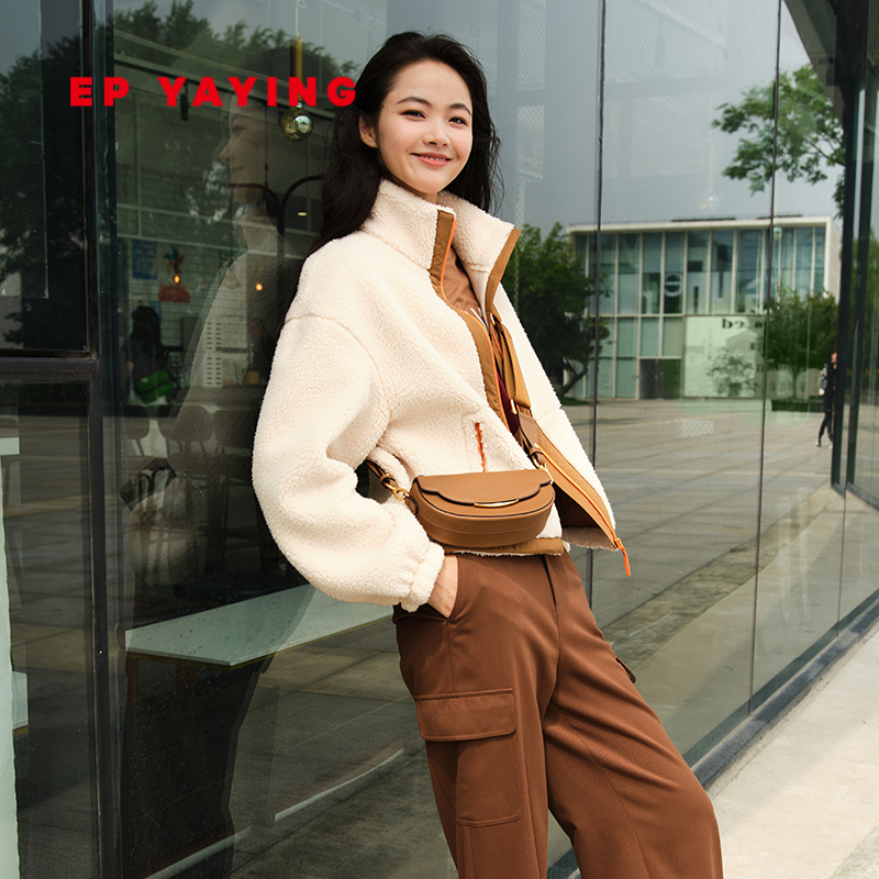 [环保皮草]EP雅莹女装 立领撞色拉链摇粒绒外套 2023秋冬新1203A