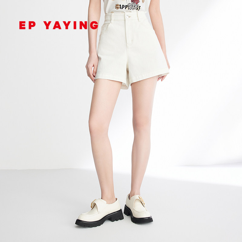 EP YAYING雅莹女装 通勤显瘦直筒牛仔棉纺短裤 2023秋冬新款J622A