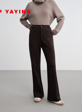 [可机洗羊毛]EP雅莹2025新款女装 弹力高腰修身空气层微喇裤