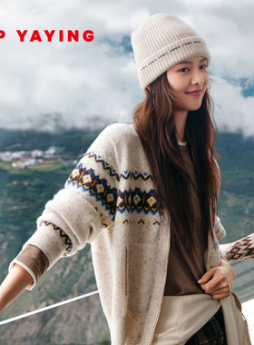 [新年系列]EP雅莹新款女装 费尔岛毛衣 羊毛牦牛绒红色针织羊绒衫