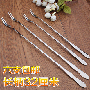 不锈钢水果叉长柄水果签搅拌棒创意二齿叉家用吃水果甜品的小叉子